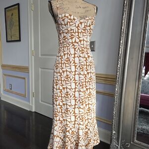 Anthropologie Brown and White Floral Midi Dress